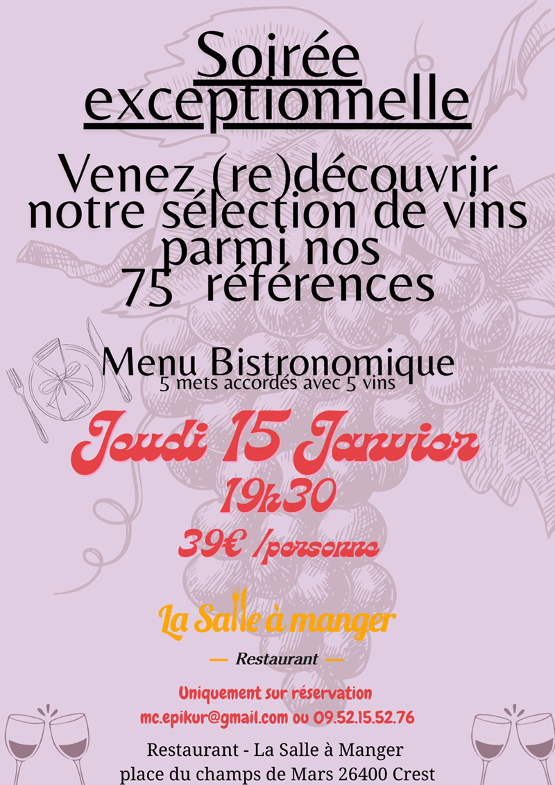 soirée mets et vins 15 janvier