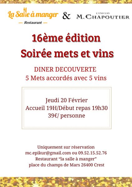 soirée mets et vins 20 février