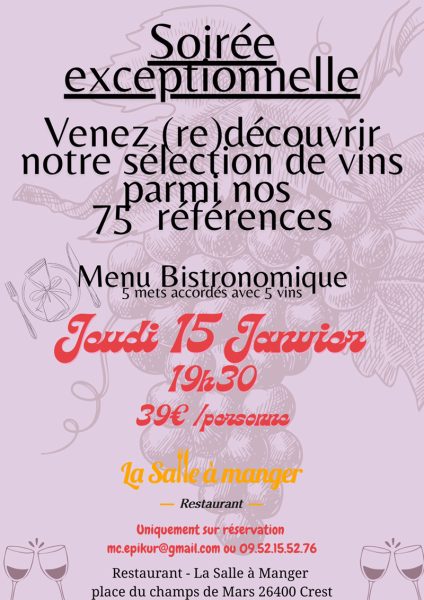 soirée mets et vins 15 janvier